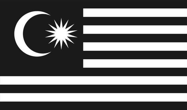 Black and white design Malaysia flag vector illustration isolated. Kuala Lumpur flag. Malaysia is a member of Asean Economic Community, AEC. State in Asia national symbol.