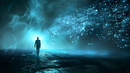 Fototapeta premium A whistleblower exposes a major cyber threat, depicted as a person shining a light on a hidden network