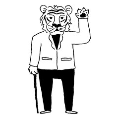 Chinese tiger png year clipart, black doodle on transparent background