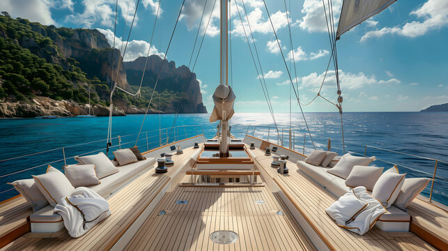 Yate de lujo, velero navegando por el mar