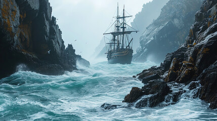 Obraz premium sailing the sea in increasing raging storm
