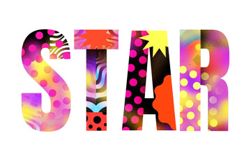 Star word png psychedelic art font, transparent  background