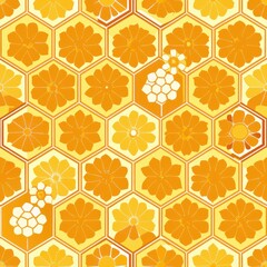 Fototapeta premium Seamless pattern of honeycomb grids with subtle floral backgrounds, Generative AI