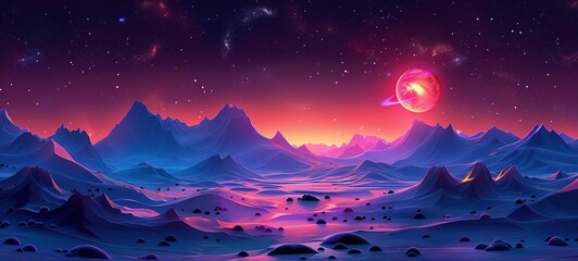 Space planet landscape, wide angle lens realistic lighting 