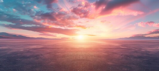 Fototapeta premium Sunset sky and road made of asphalt Copy space image Place for adding text or design 