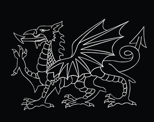 Wales coat of arms angry dragon vector illustration silhouette, seal, national emblem, isolated on background. Vector Coat of arms of Wales. Wild beast open jaws.