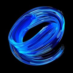 A blue glowing light neon brush line on black background