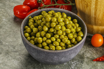 Sweet canned young green peas