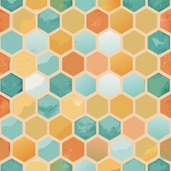 Seamless pattern of watercolor honeycomb grids in soft tones, Generative AI