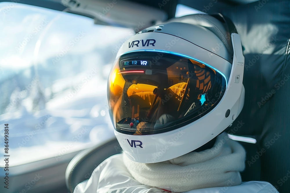 Poster astronaut using vr headset in a high-tech control room, illustrating the application of advanced vir