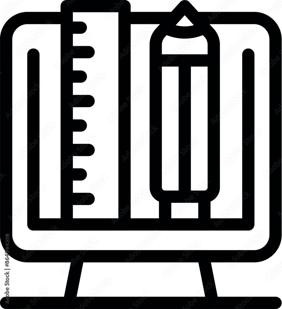 Aufkleber icon of a computer screen with a ruler and pencil, representing digital art and design work
