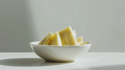 Cheese slice placed in a bowl against a white backdrop