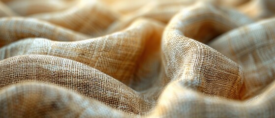 Macro view of a linen fabric showcasing its natural fibers, 8K, Full HD. 
