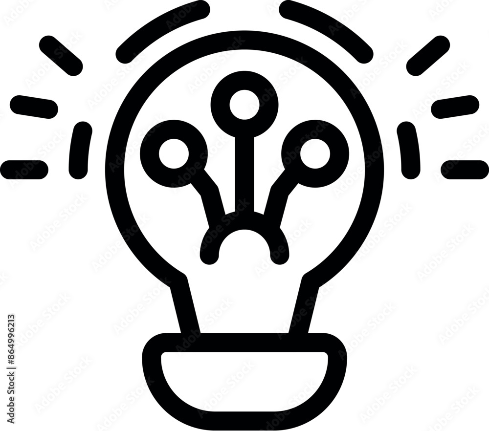 Poster light bulb is glowing with three connected circles inside representing innovative idea