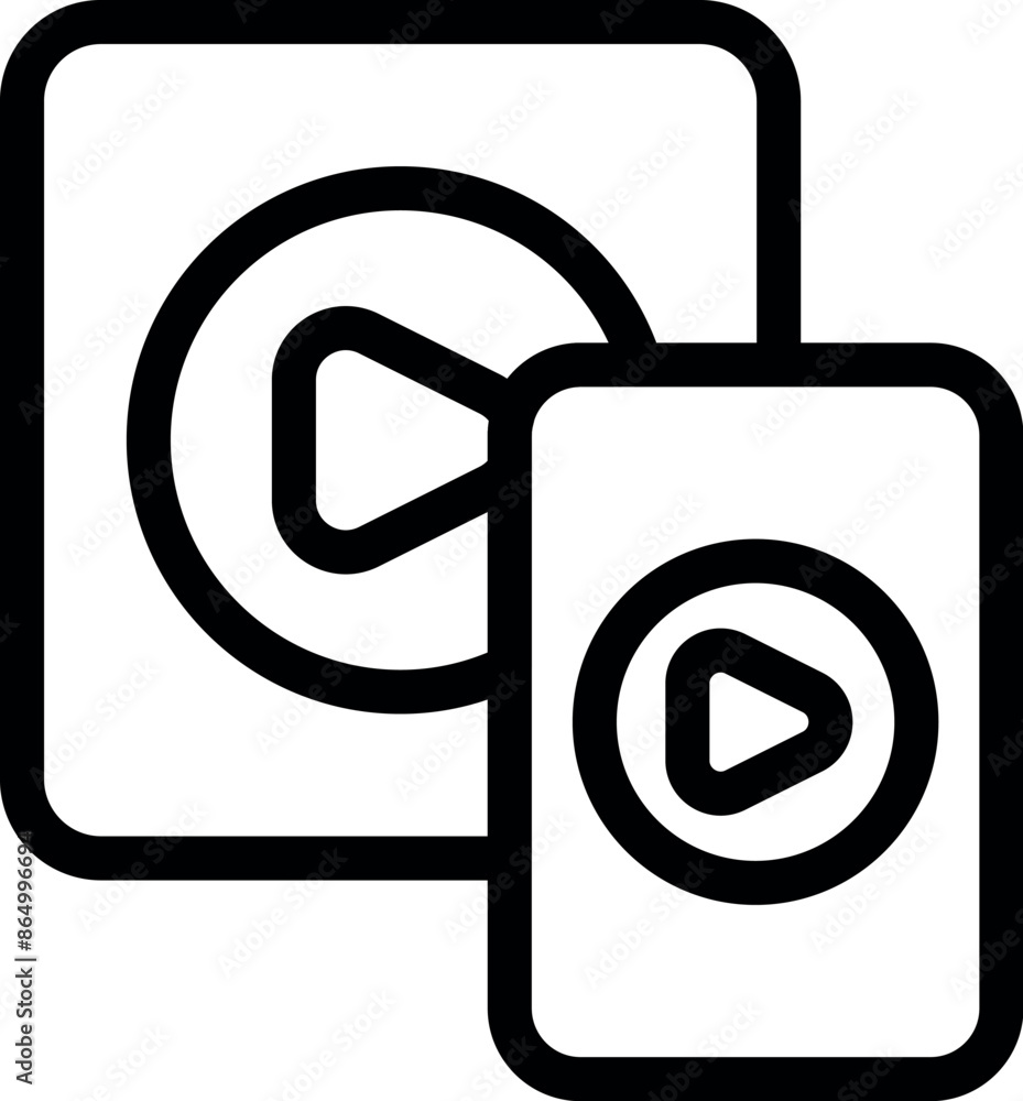 Poster minimalist line art icon of a video player interface being used on multiple devices