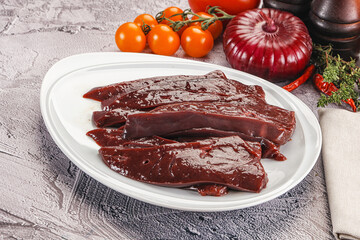 Raw beef liver slices for cooking