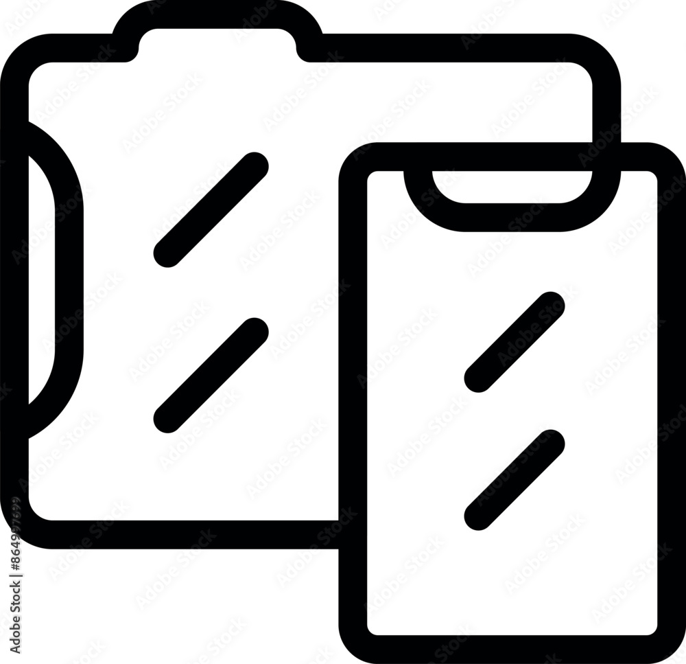 Poster line art icon of data transferring from a file folder to a smartphone