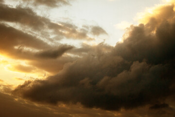 Large golden clouds at sunset. Tenerife, Spain.