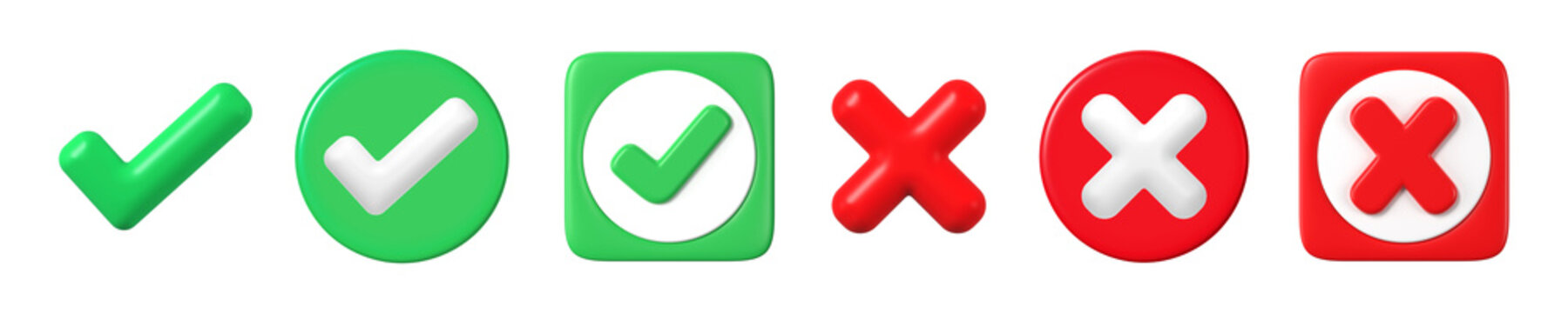 3d green check mark, red cross mark icon