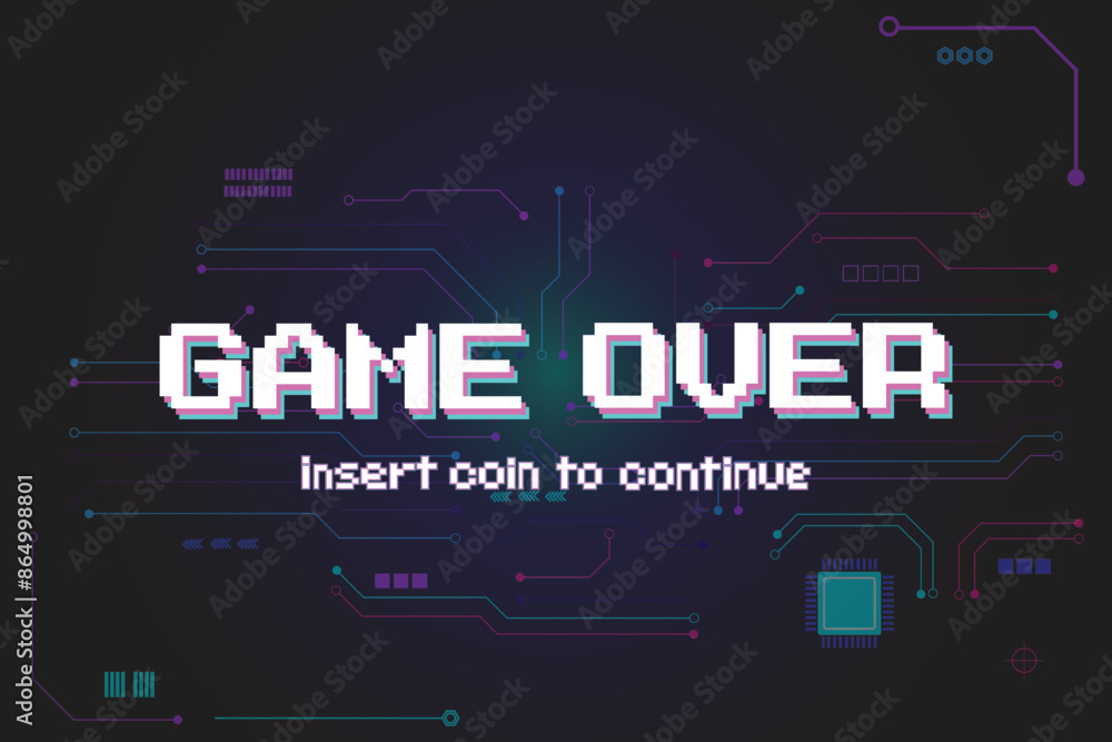Aufkleber game over .pixel art .8 bit game. retro game. for game assets in vector illustrations. retro futuris