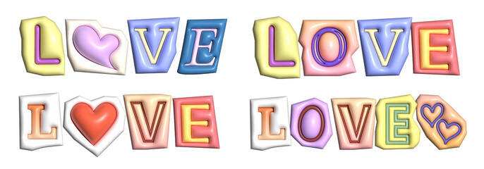 Love word sticker png element set on transparent background