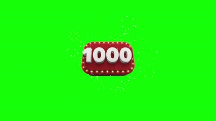 1k Celebration Number Counter 3D Animation. 1000 followers subscribers celebration thank you fans with transparency Green Screen and Luma Matte (black and white mask).