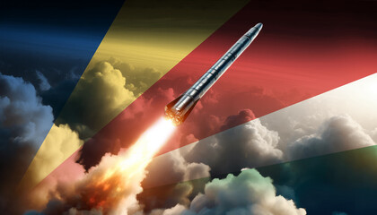 A rocket soars towards the heavens, embodying the spirit of Seychelles innovation and the pursuit of space exploration
