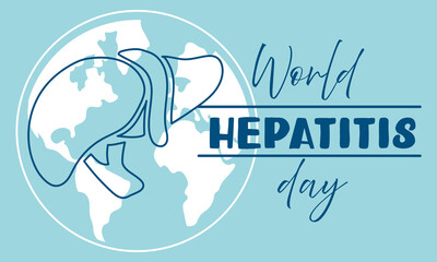 World Hepatitis Day banner is used for vector design of postcards with a minimalist and modern concept, cover, background, liver, internal organs, international. Outline illustration blue. Horizontal