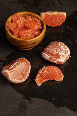 slices of peeled grapefruit close-up