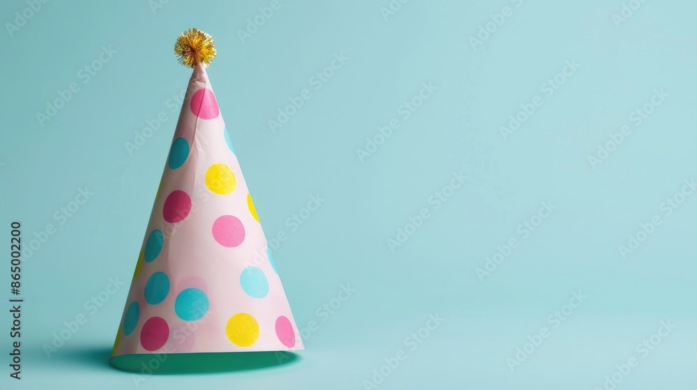 Poster Vibrant party hat against a pale blue backdrop