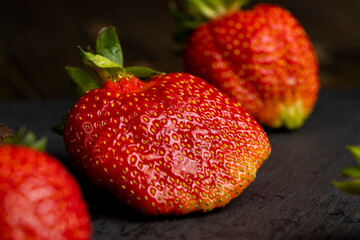 clean washed ripe red strawberries during cooking