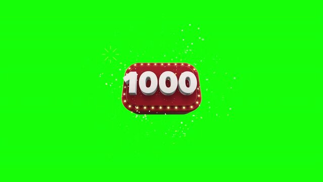Anima&ccedil;&atilde;o 3D comemora&ccedil;&atilde;o de 1000 inscritos. Contagem 1k seguidores valeu com transpar&ecirc;ncia Tela Verde e Luma Matte (m&aacute;scara preta e branca).