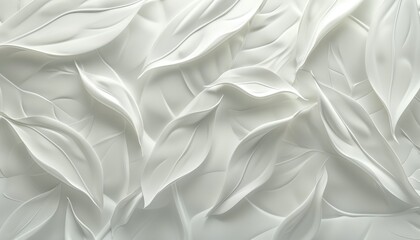 Abstract White 3D Background with Flowing Lines, Leaves, Minimalist Design, Elegant Texture, Smooth Surface, Copy Space