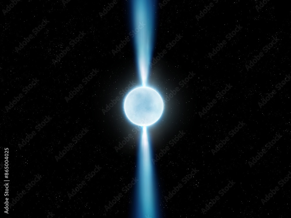 Wall mural pulsar on a black background isolated. a neutron star that rotates rapidly and is a source of radio 