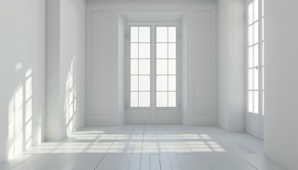 Empty Room with White Walls, Natural Light Through Window, Space for Text, Copy Space