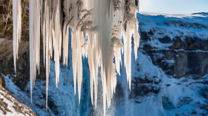 Close-up photo of a frozen waterfall