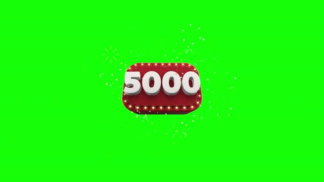 Anima&ccedil;&atilde;o 3D comemora&ccedil;&atilde;o de 5000 inscritos. Contagem 5K seguidores obrigado com transpar&ecirc;ncia Tela Verde e Luma Matte (m&aacute;scara preta e branca).