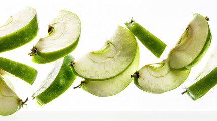 green apple slices on white background 