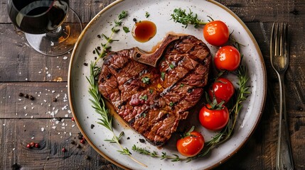 Heart shaped beef steak Valentines day romantic meal, bright and appetizing