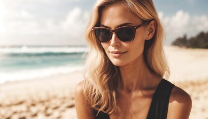 Woman Wearing Sunglasses On A Sunny Beach