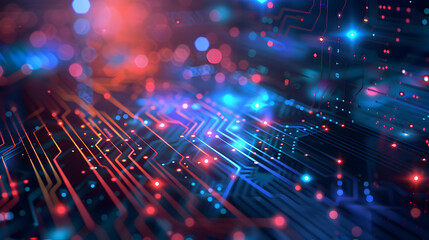 Fototapeta premium abstract circuit board with glowing digital technology background motherboard illustration,technology concept,generative ai