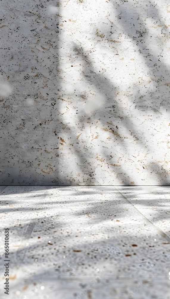 Poster 3d render of abstract pearl granite background with shadows and sun rays, empty space for product pr