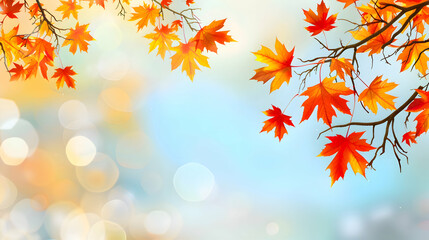 beautiful red, yellow autumn maple leaves in blurred background,close-up of maple tree with vibrant red autumn leaves,generative ai