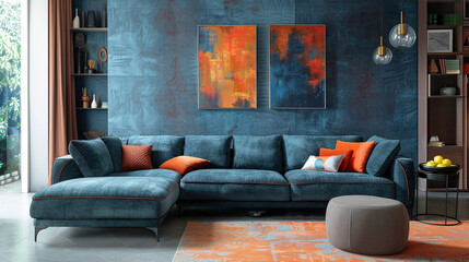 An elegant living room with contemporary furnishings, large windows with natural light, and sophisticated decor, offering a luxurious and comfortable space for living and entertaining.