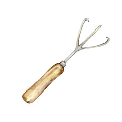 Watercolor garden hand hoe