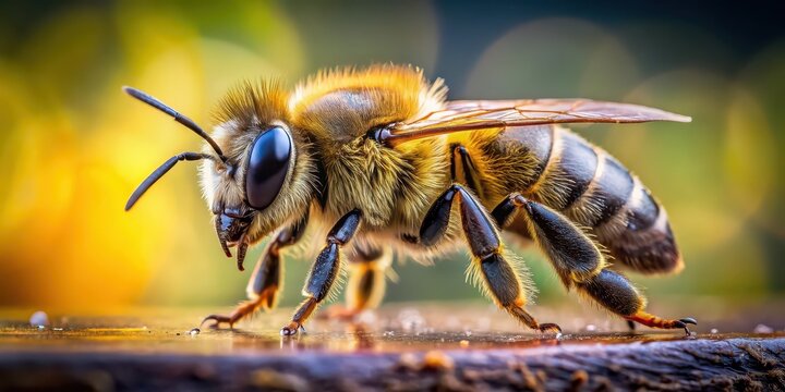 A close-up of a bee mid-sting, bee, insect, close-up, macro, nature, yellow and black, fear, danger, attack, sting, painful