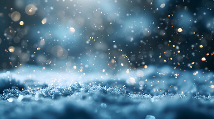 abstract winter christmas night baubles and blurred shiny lights sparkle background,bokeh lights falling snowflakes.generative ai