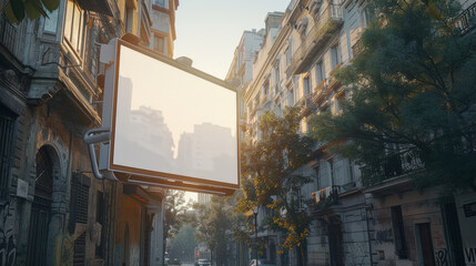 Blank Advertising Board in Historic Urban Area