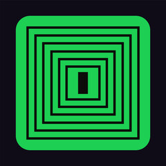 Green geometric figure with rectangles in line art. Abstract outline print on square shape. Brutalism icon with visual illusion. Design element in Brutalist style. Flat isolated vector illustration