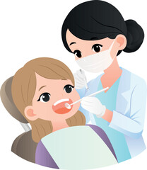 The girl is treating her teeth at the dentist